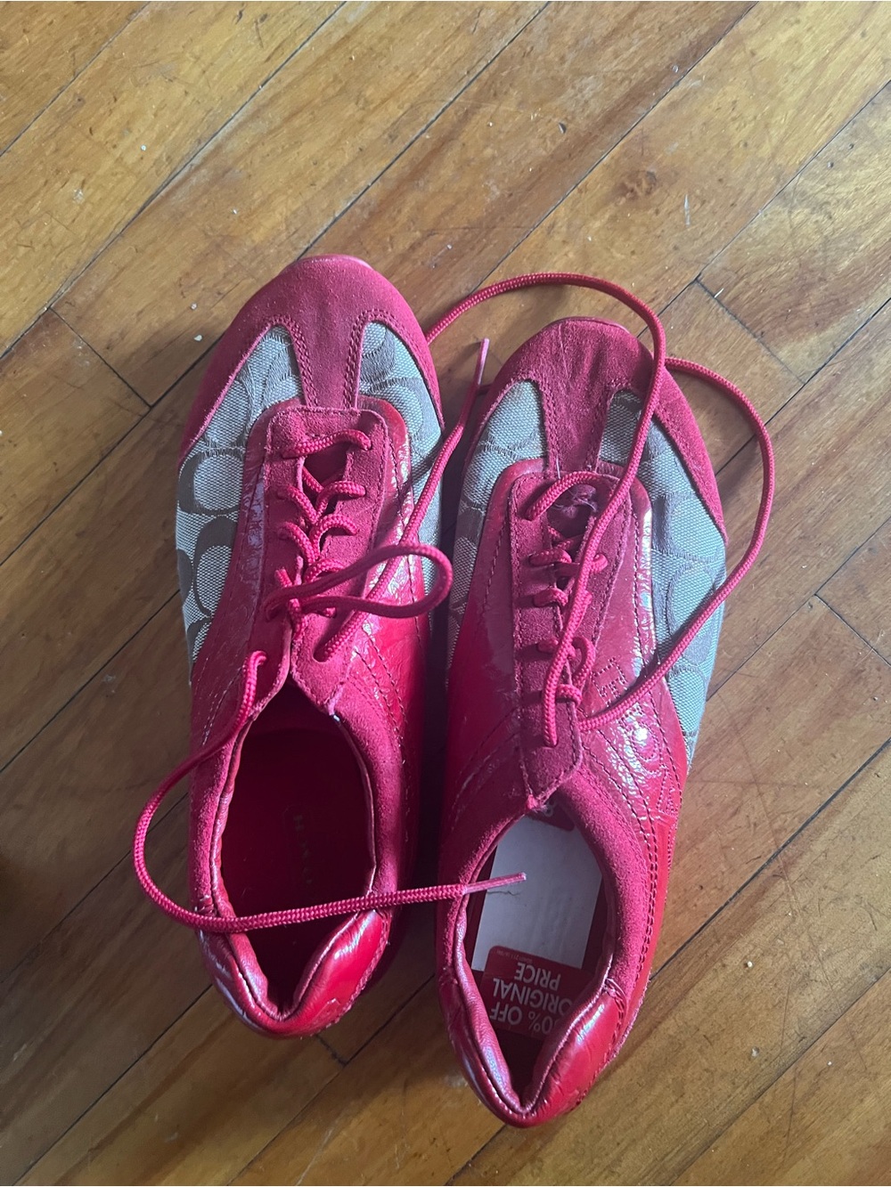 Coach Red Signature Lace-Up Sneakers